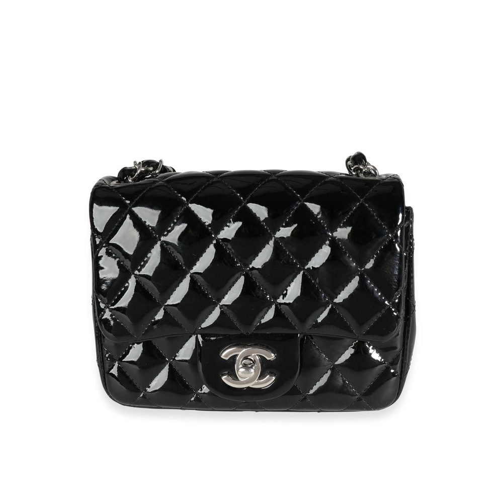 Chanel Black Quilted Patent Leather Classic Square Mini Flap Bag